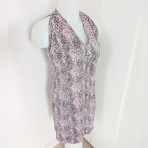 Vintage 90s Pink/Black SnakeSkin Print Sleeveless Sheath Dress; Size S